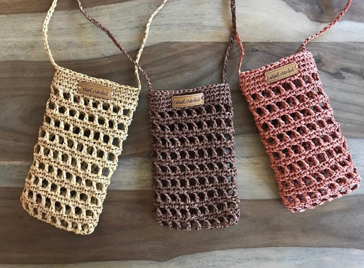 Woven Cell Phone Bag/ Hook Shoulder Bag/ Crochet Backpack/ Phone Bag  (Pattern F) - Shop gracefulcrafts Messenger Bags & Sling Bags - Pinkoi
